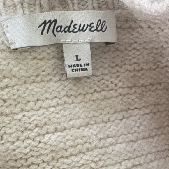 Madewell Oatmeal Cream Ruffle Neck Puff Sleeve Cropped Knit Sweater - L - Picture 13 of 16
